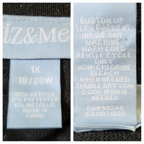 LIZ & ME Black and Silver Metallic 1 Button Sweater - Plus Size 1X - Picture 9 of 10